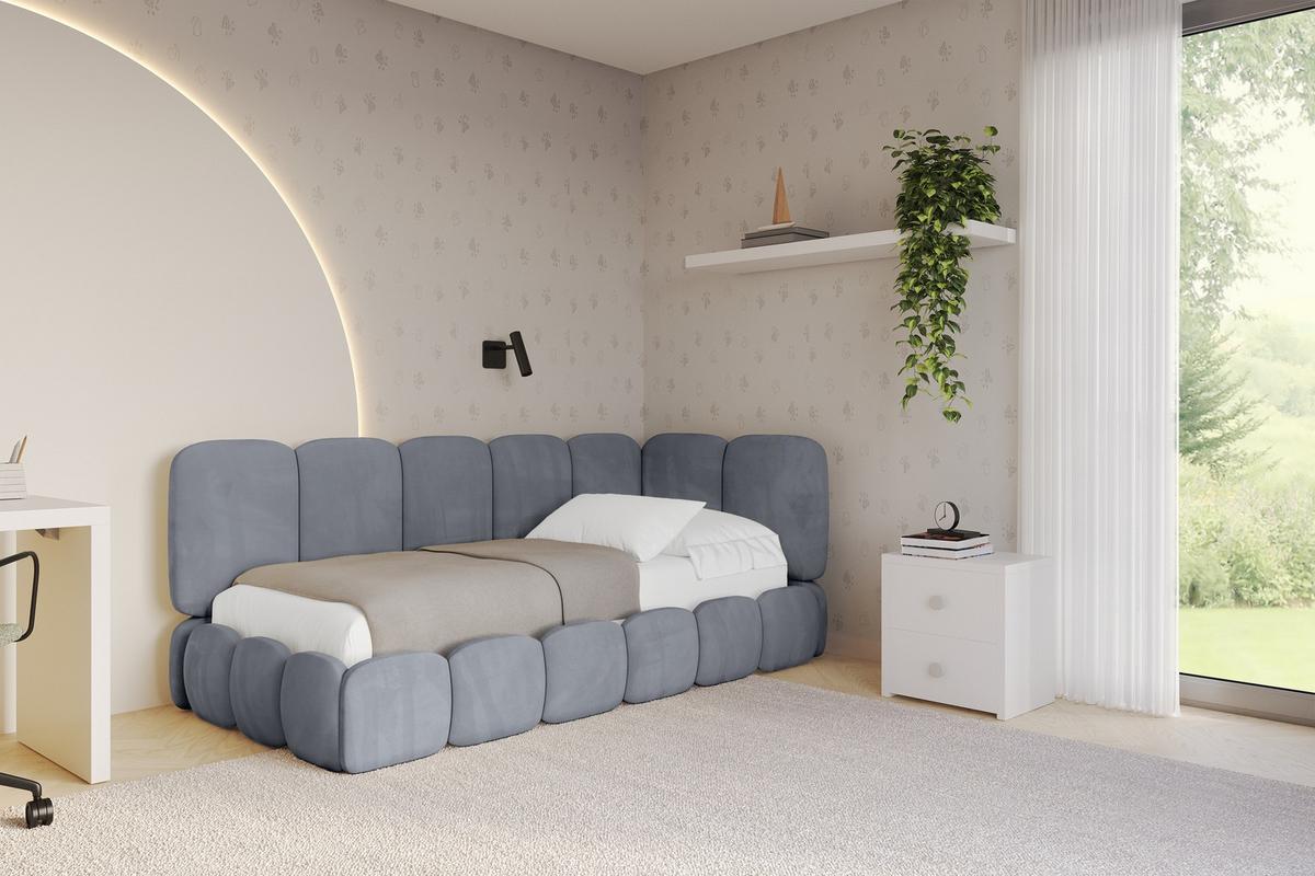 EINZELLBETT Jugendbett mit Bettkasten, Links - AVRY 80x200 Grau - Grau, Holzwerkstoff/Textil (80/200cm) - ALTDECOR