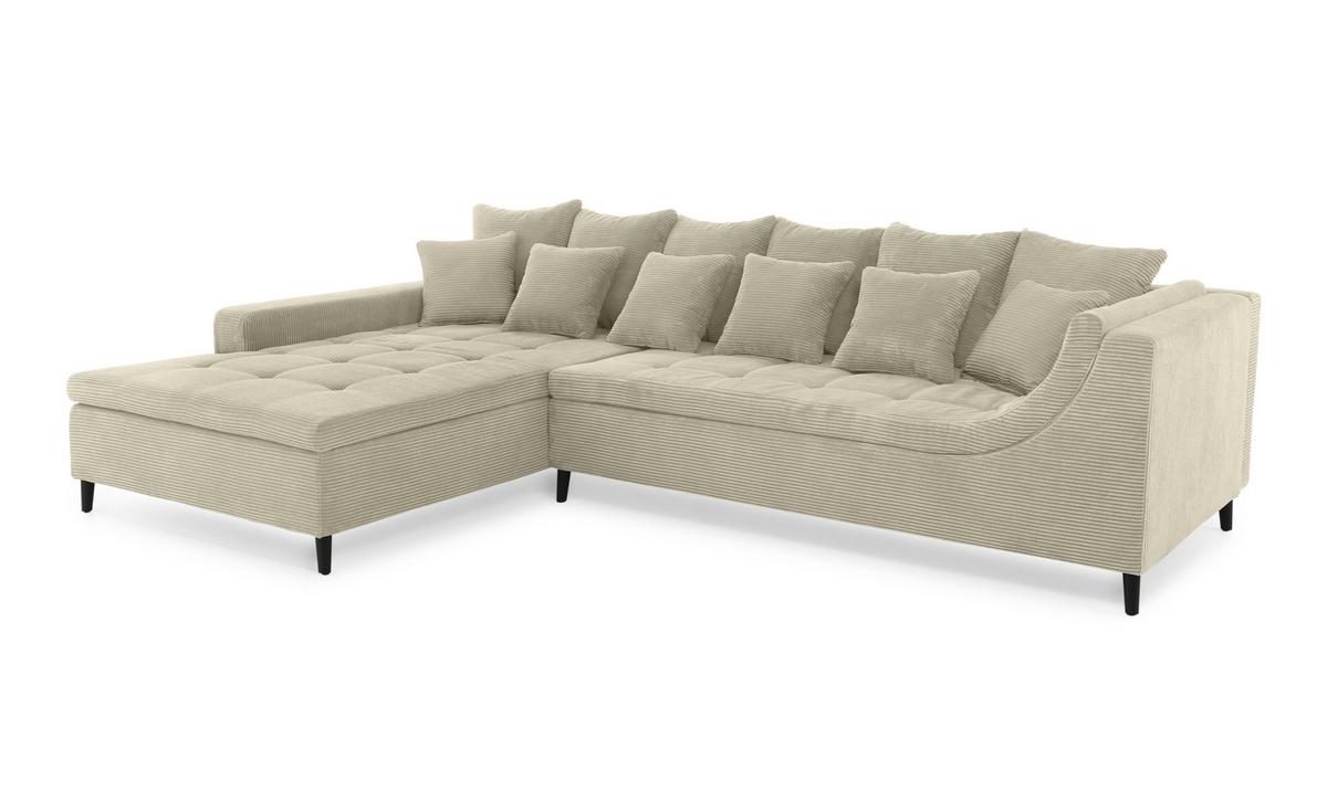 ECKSOFA mit dekorativen Steppungen und Rutschenlehne, seitenverkehrt montierbar B326/T213/H91 cm, Cord Beige Grau / 15223 - Greige/Schwarz, Textil/Metall (326/213cm) - luma-home