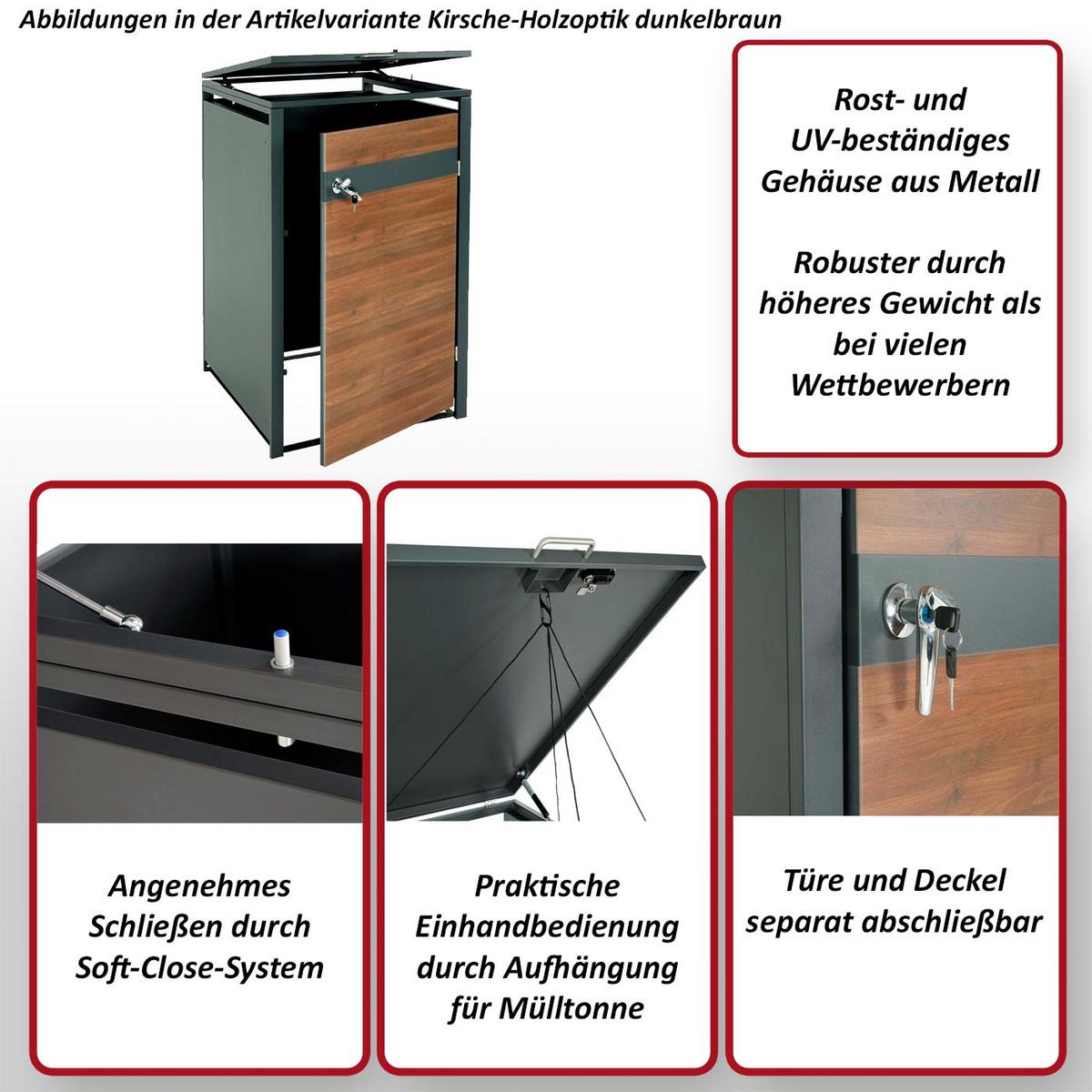 MÜLLTONNENVERKLEIDUNG 1ER/2ER rechteckig Kirschbaum Dekor - Kirschbaumfarben, Metall (72/117/98cm) - MCW