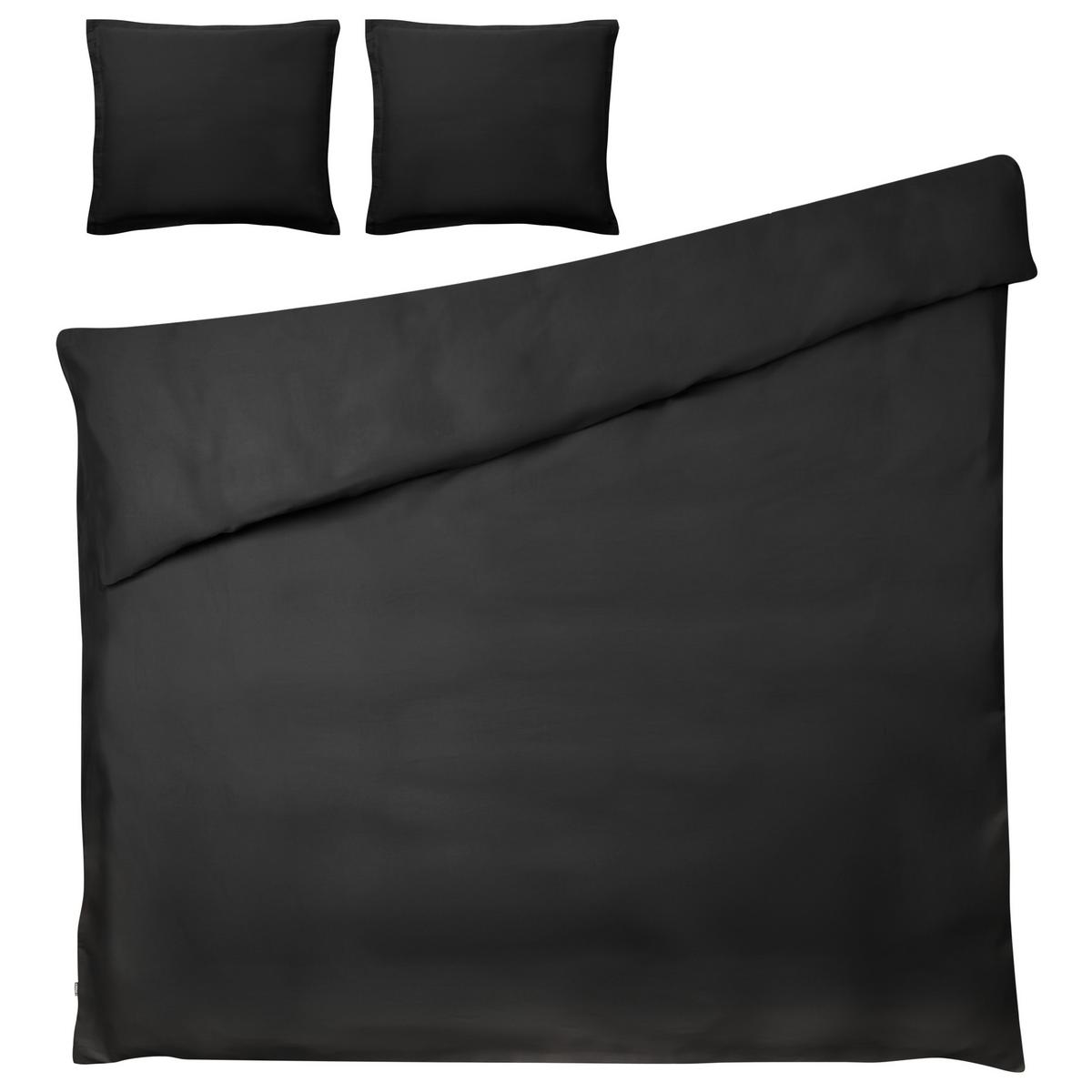 BETTWÄSCHE-SET 200/200 cm Baumwollsatin Schwarz Parkrose - Schwarz, Textil (200/200cm) - Beliani