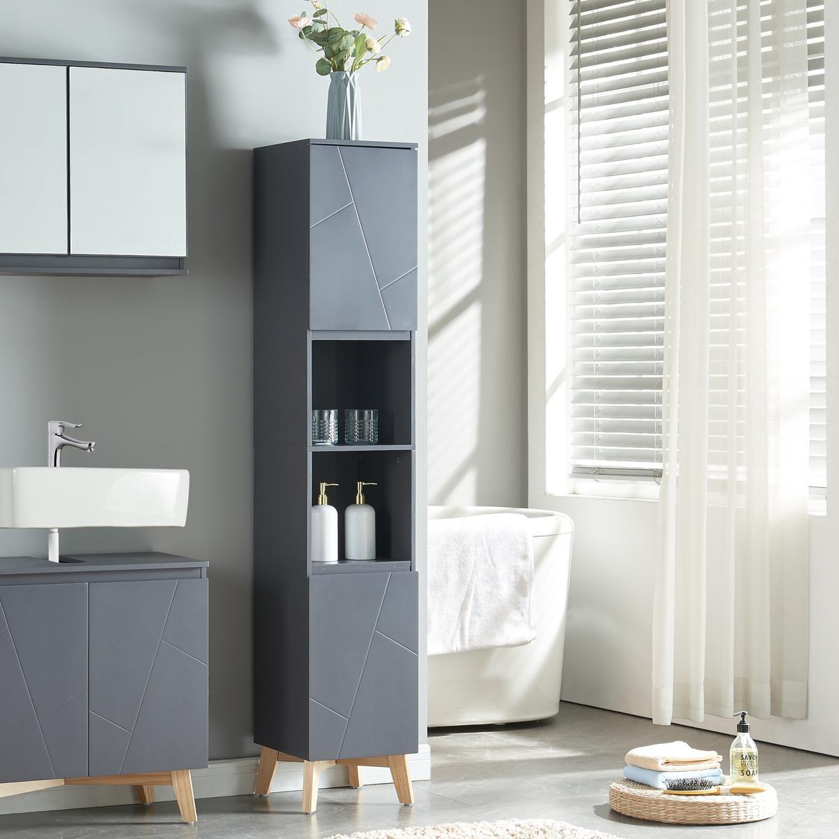 HOCHSCHRANK Overath - Naturfarben/Grau, Eichenholz/Holzwerkstoff (30/160/30cm) - [en.casa]