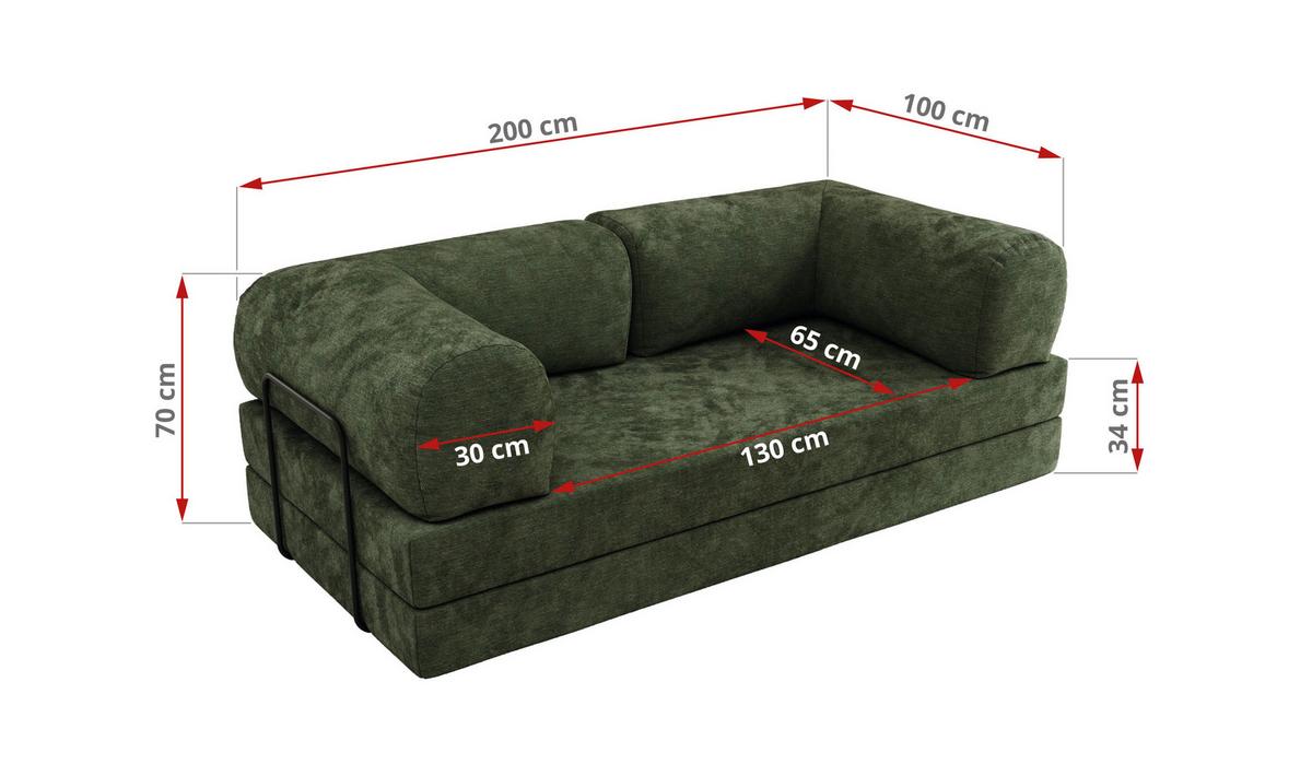 3-SITZER SOFA ORSETTO - Dunkelgrün Schenille glatt - Dunkelgrün/Schwarz, Textil/Metall (200/70/100cm) - MKS