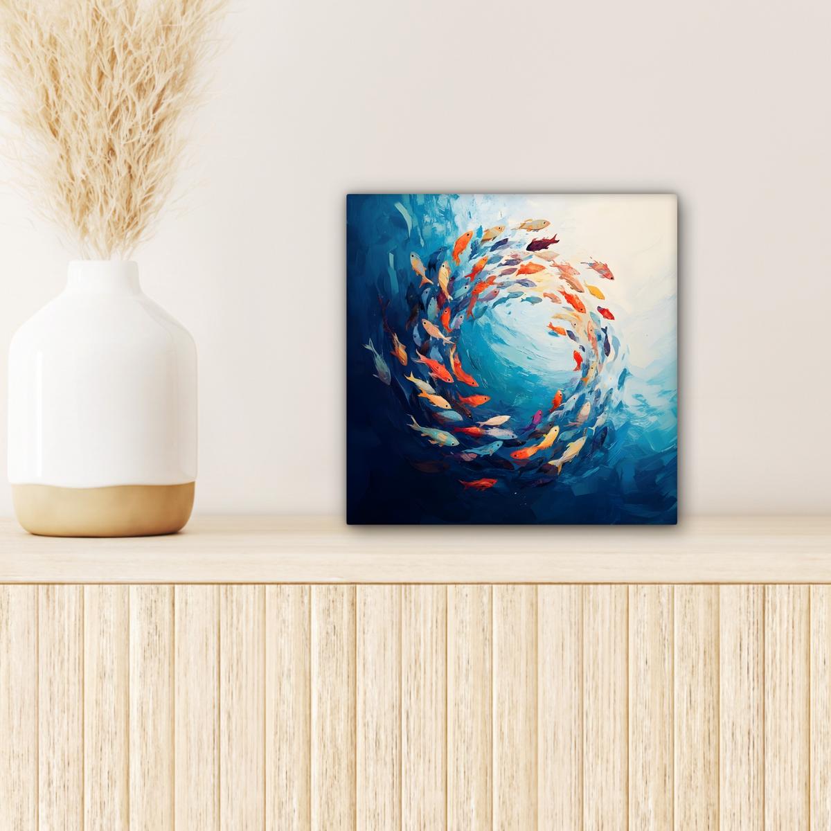 LEINWANDBILD Meer - Fische - Bunt - Dynamisch Deko Wohnzimmer 20x20 cm - Hellblau, Textil (20/20cm) - MuchoWow