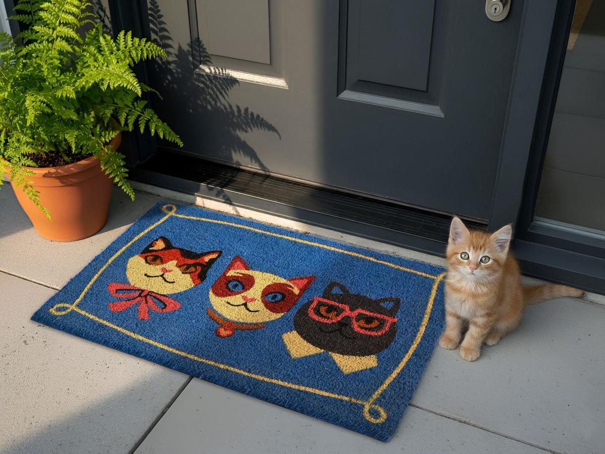 FUSSMATTE Bunt 60/90 cm Katze Kokosfasern Mojicap - Multicolor, Textil (60/90cm) - Beliani