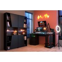 JUGENDZIMMER Gaming Set mit Schreibtisch und Schrank inkl. LED - Schwarz, Glas/Holzwerkstoff (290/180/62cm) - Parisot Meuble