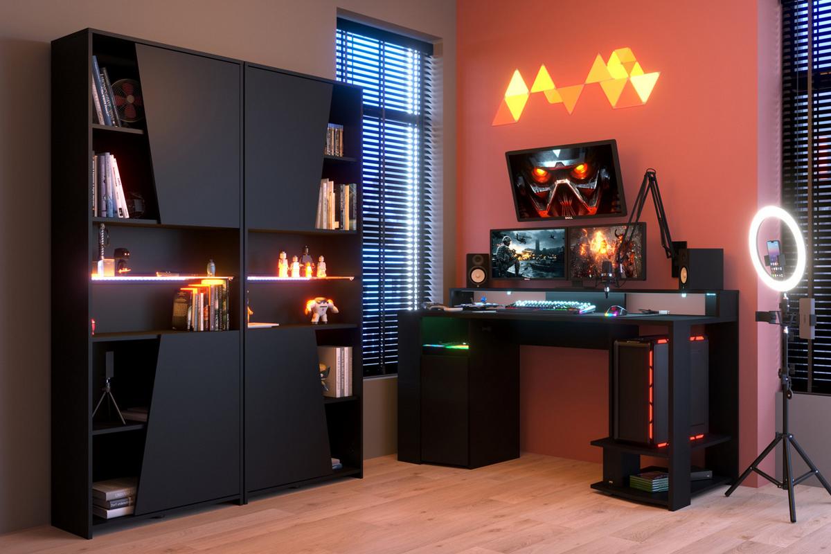 GAMINGTISCH schwarz, Schreibtisch mit Monitorpodest und LED Beleuchtung - Schwarz, Holzwerkstoff (62/152/87cm) - Parisot Meuble
