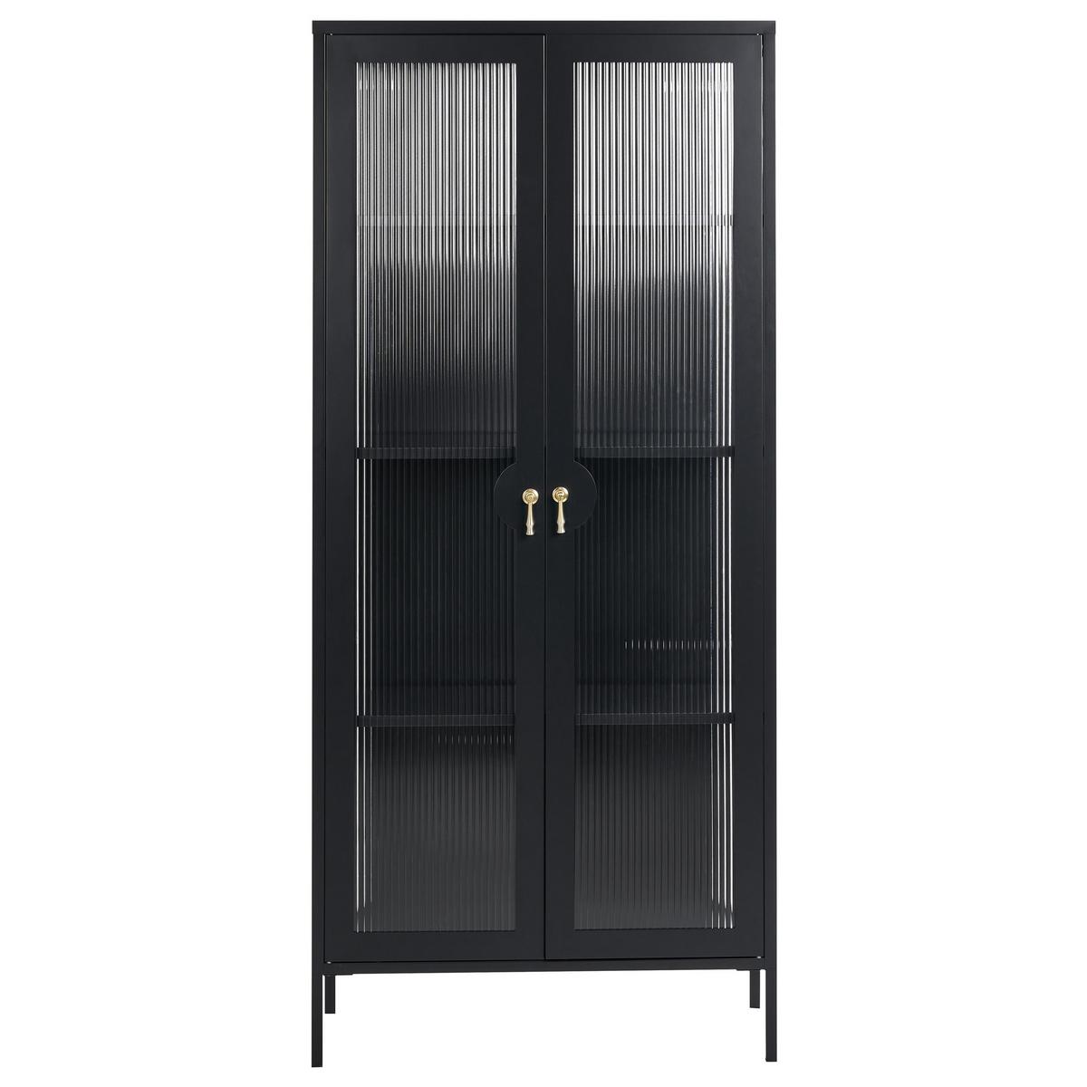 VITRINE mit Glastüren Metall Schwarz Gleora - Schwarz, Metall (80/180/35cm) - Beliani