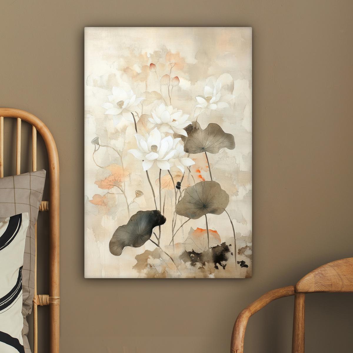LEINWANDBILD Blumen - Japandi - Wabi sabi Wanddeko 40x60 cm - Sandfarben, Textil (40/60cm) - MuchoWow