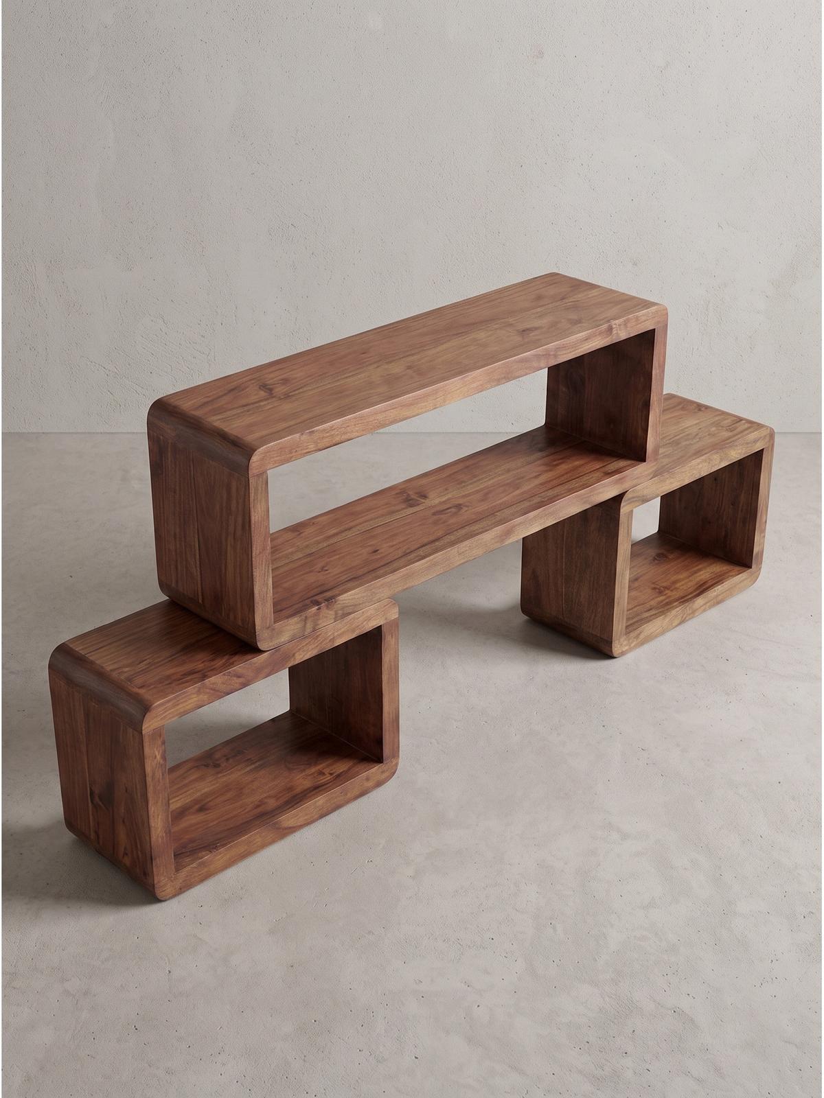 WÜRFELREGAL-SET RAVELLO, Dunkles Massivholz, 80 x 15 x 20 cm - Braun, Holz (80/20/15cm) - KADIMA DESIGN