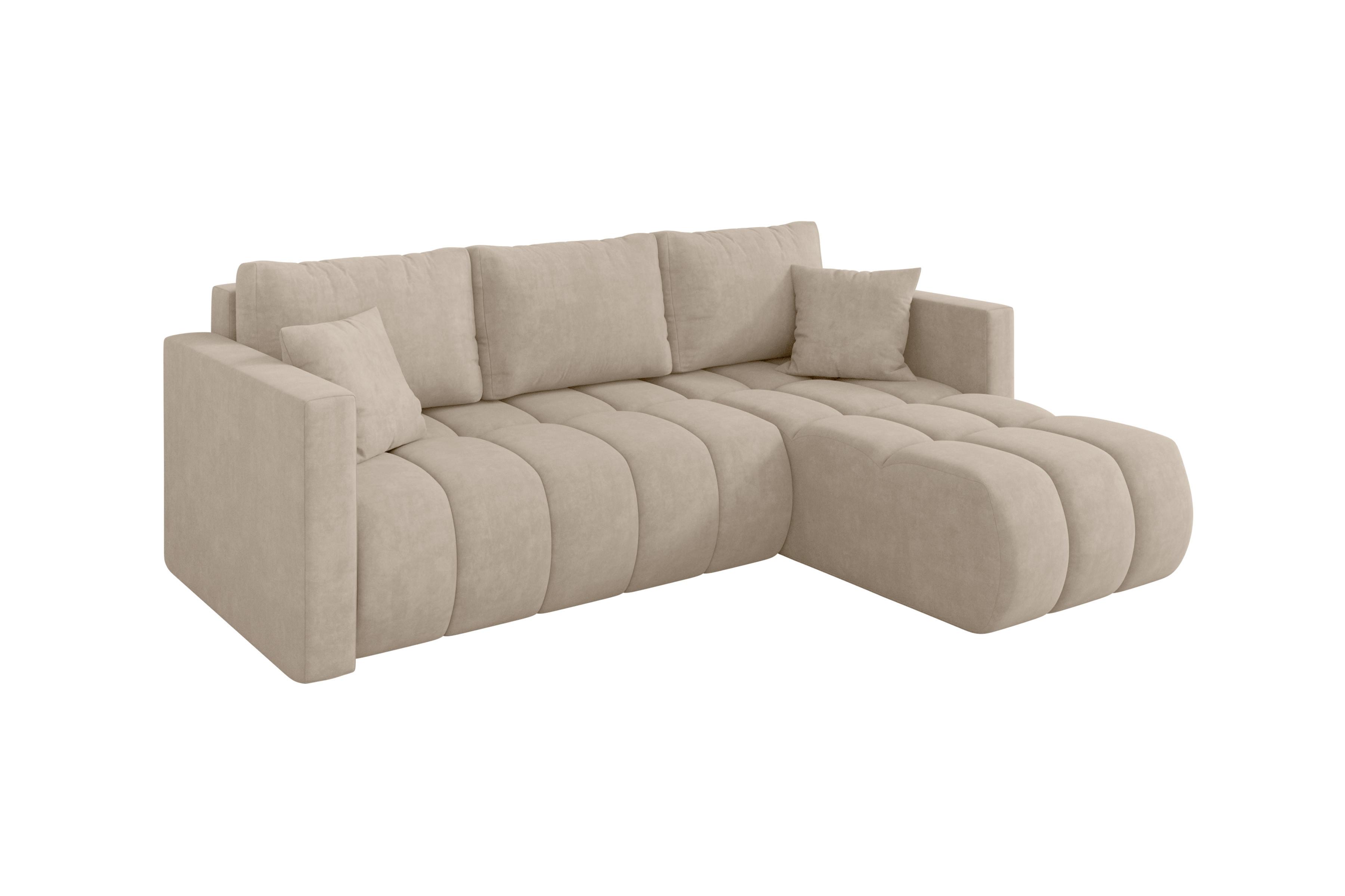 ECKSOFA mit Schlaffunktion Ottomane Rechts GARD-L 226x146x85 Beige Velours - Schwarz/Sahara, Holzwerkstoff/Kunststoff (226/146cm) - ALTDECOR