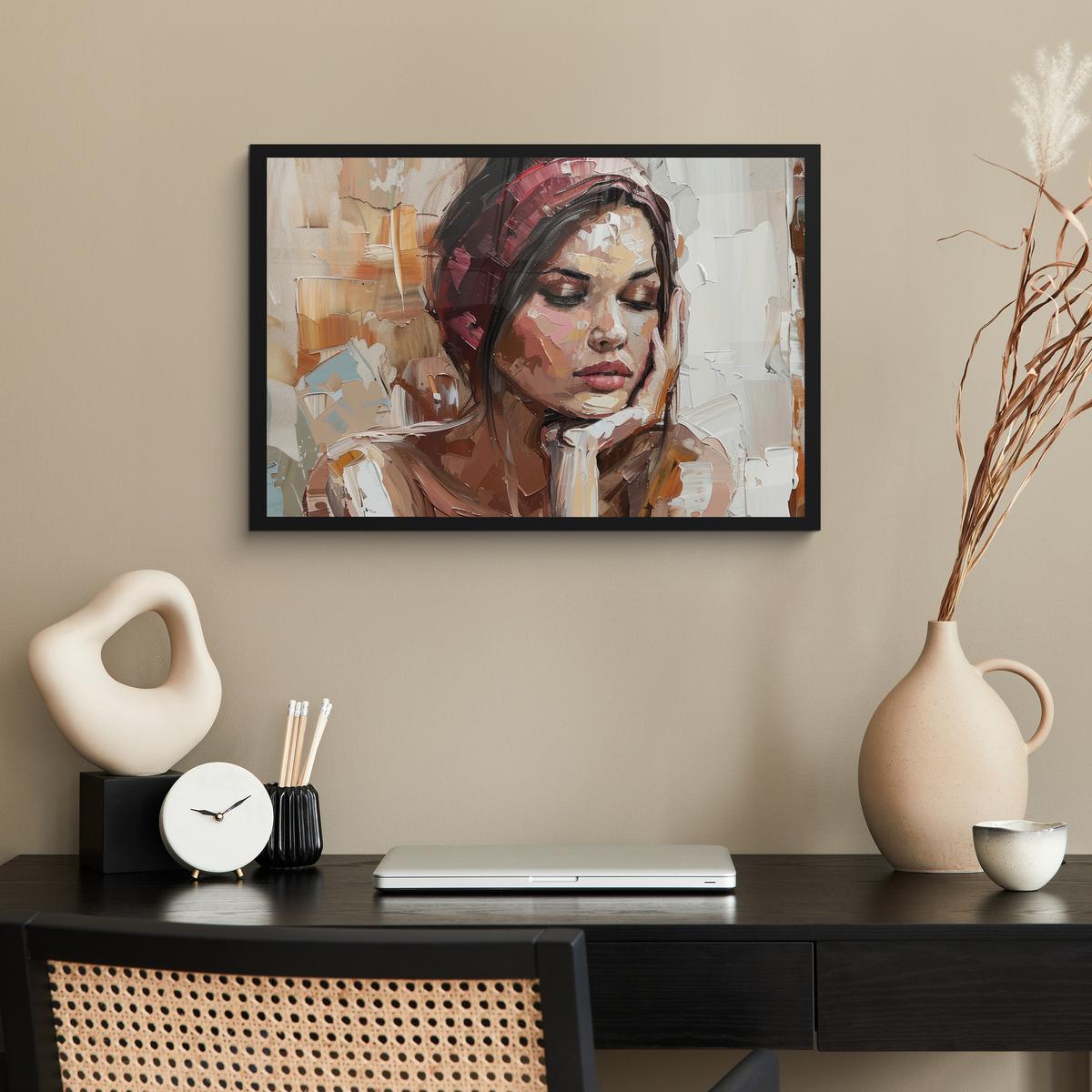 POSTER MIT RAHMENGERAHMTES BILD Frau - Lackierung - Porträt - Modern 60x40 cm - Altrosa, Papier (60/40cm) - MuchoWow
