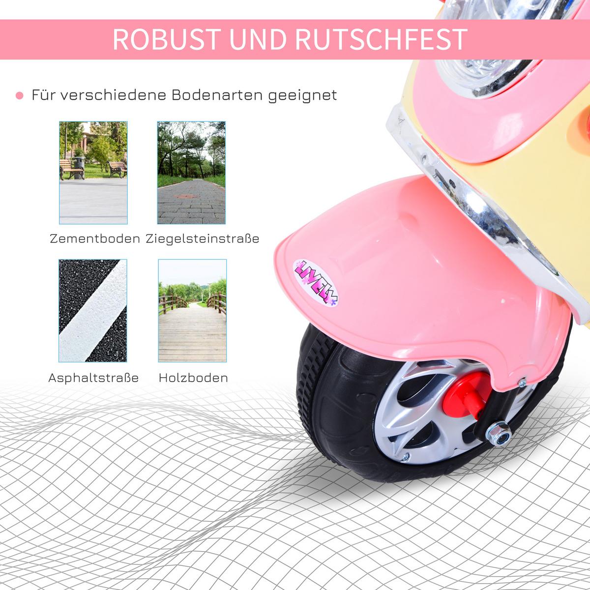ELEKTRO Kindermotorrad Elektromotorrad Elektroauto Kinderfahrzeug Dreirad 3 km/h - Rosa, Kunststoff (108/51/75cm) - HOMCOM