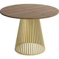 ESSTISCH Naro rund ausziehbar mit Goldenem Lamellen-Metallgestell, Walnuss Braun 100-180/100/76 cm - Goldfarben/Walnussfarben, Holzwerkstoff/Metall (100/176/76cm) - WFL GROUP