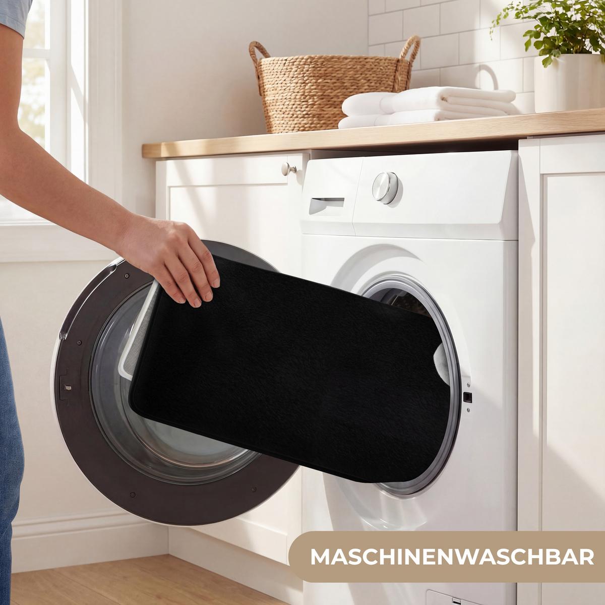 BADEMATTE Schwäne - Herz - Schwarz - Weiß 60x120 cm - Schwarz, Textil (60/120cm) - OnlyWow