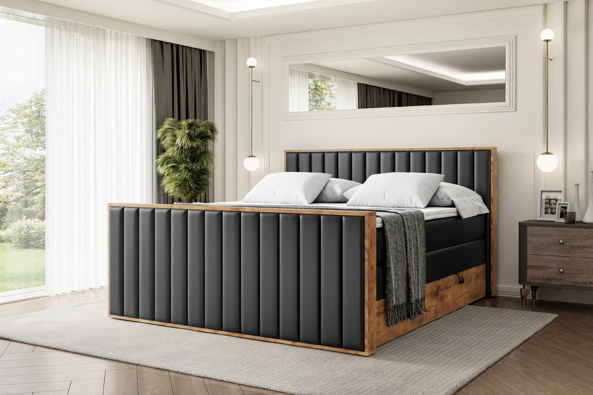 BOXSPRINGBETT mit Matratze H3|H4 und Lattenrost - LOLLI4-Z KING-160x200 - Schwarz Kunstleder - Schwarz, Holzwerkstoff (160/200cm) - ALTDECOR