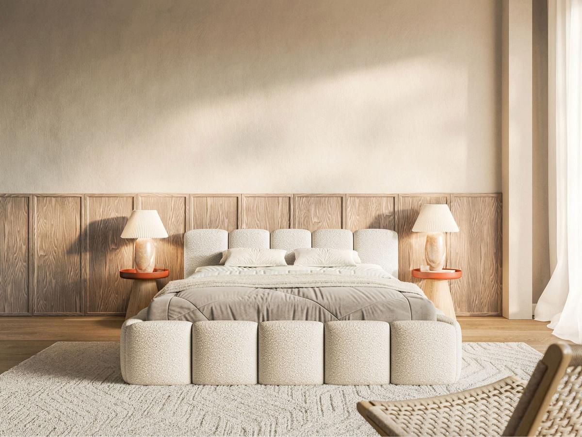 POLSTERBETT Cloudy Low Hellbeige Bouclébezug 160x200 - Ecru, Textil (160/200cm) - Selsey