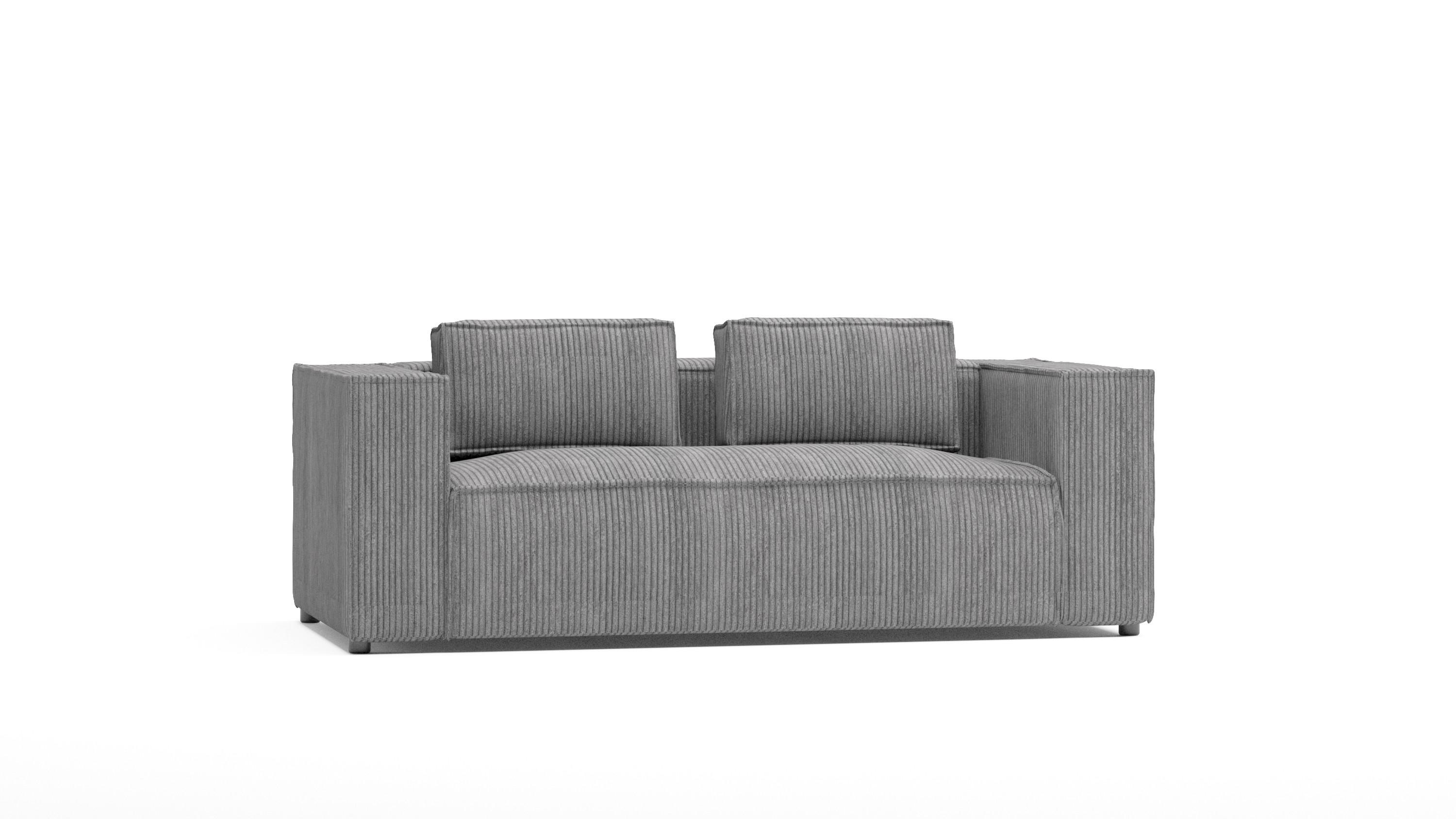 2-SITZER-SOFA Nova Hellgrau Cord - Hellgrau/Schwarz, Holz/Kunststoff (196/64/92cm) - S-Style Möbel