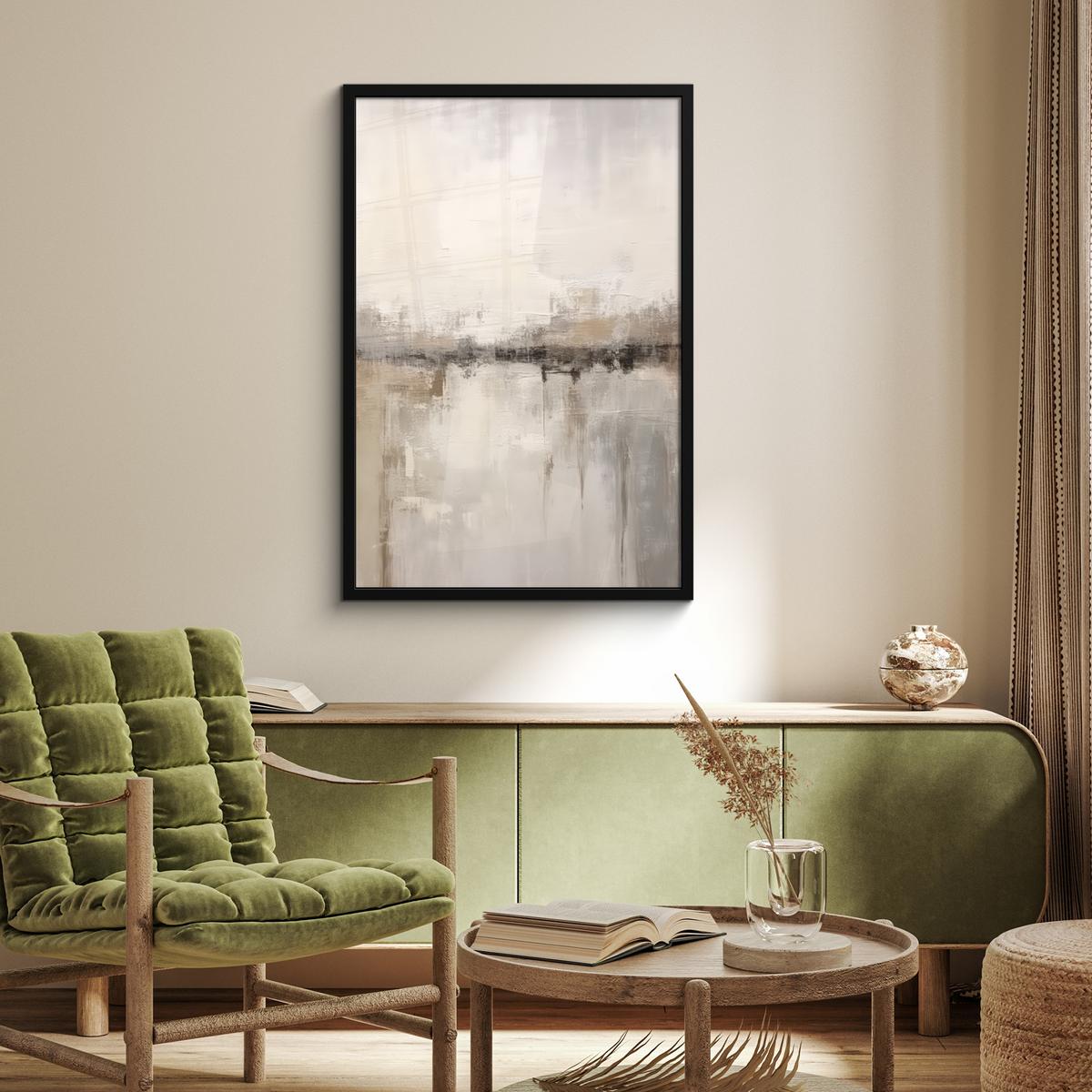 POSTER MIT RAHMENGERAHMTES BILD Moderne Kunst - Abstrakt - Beige 60x90 cm - Beige, Papier (60/90cm) - MuchoWow