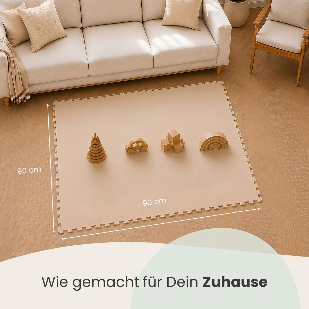 SPIELMATTE ab Null - 90/90/1 cm Puzzlematte Beige - Beige, Kunststoff (30/30cm) - Littletom
