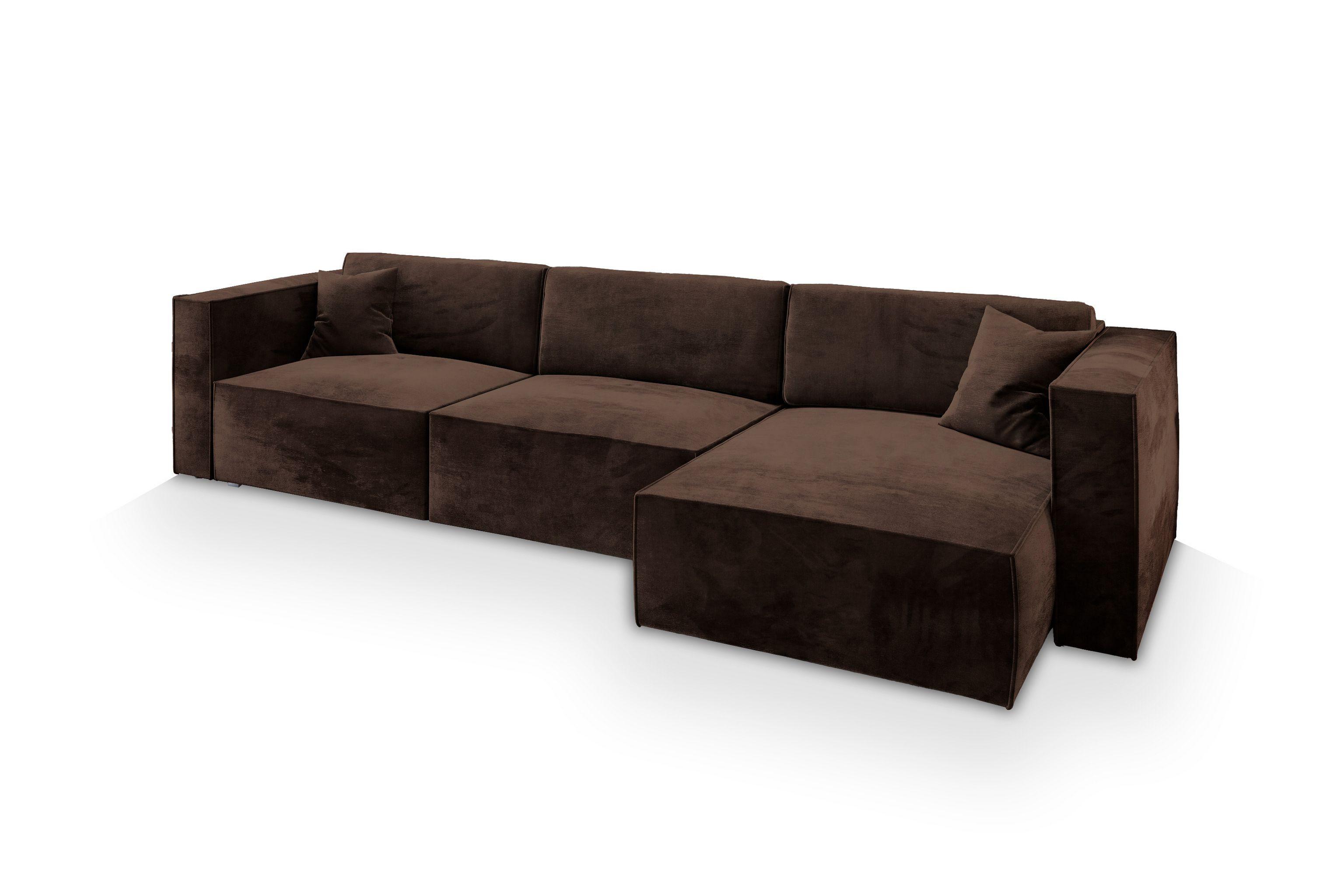 ECKSOFA TOLMO M Braun Velours-Stoff mit Schlaffunktion - Braun/Grau, Holz/Kunststoff (347/148cm) - MASSENO