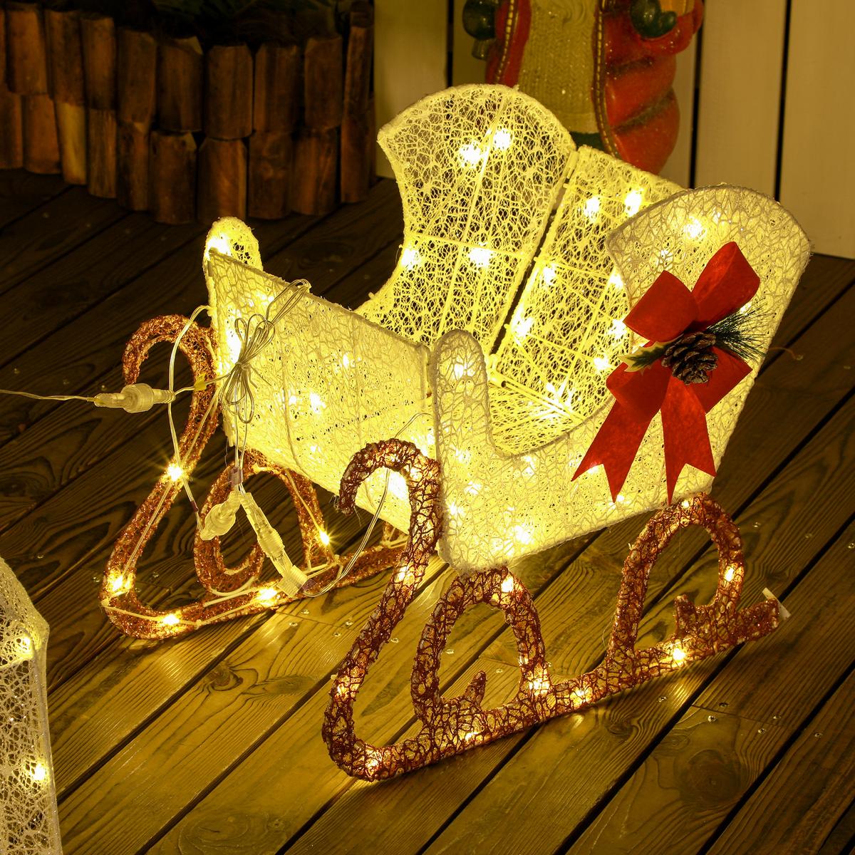 LED Rentier und Schlitten Weihnachtsdeko mit 170 Lichtern für Indoor, Outdoor - Weiß, Metall (29/42/50cm) - Outsunny