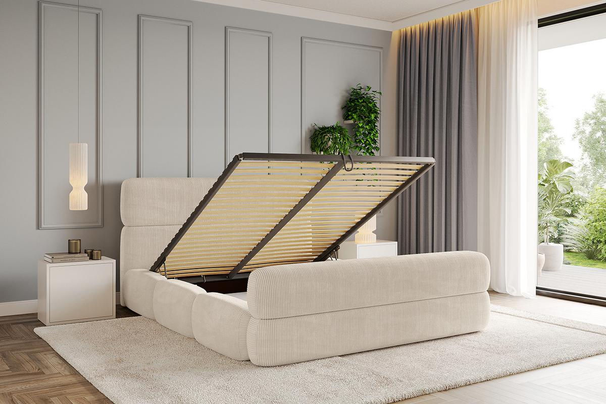 POLSTERBETT mit Bettkasten, Fußteil und Lattenrost, Boxbett ohne Matratze - ELVA-Z 180x200 Beige - Creme, Holzwerkstoff/Textil (180/200cm) - ALTDECOR