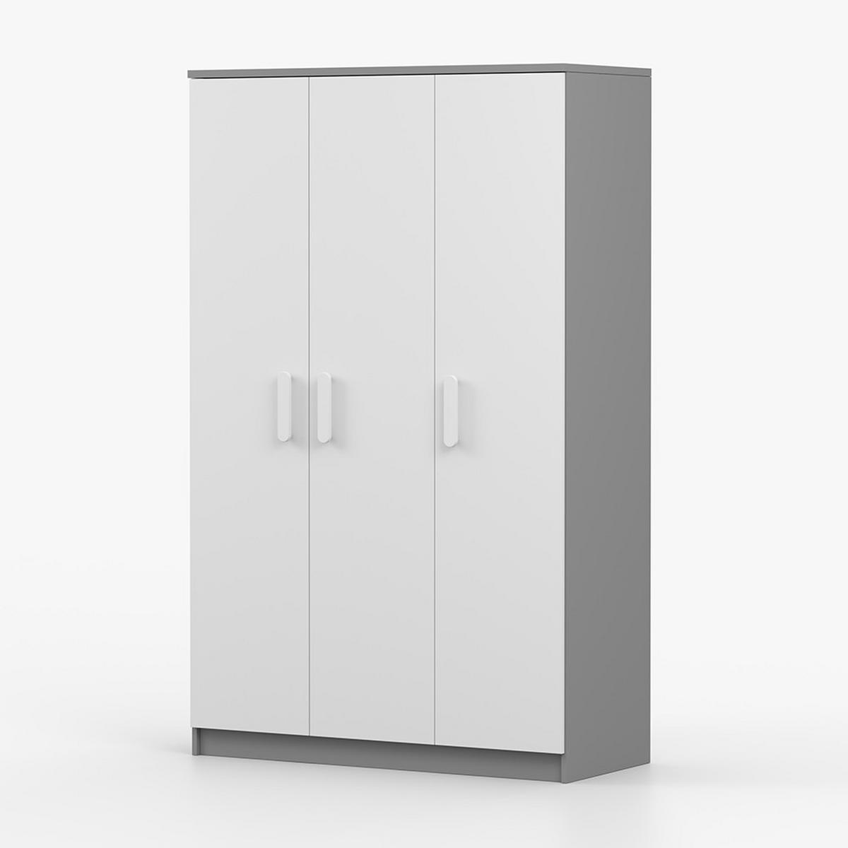 KLEIDERSCHRANK Jonas II 2D 19, 120/192/50, 3-türig, grau - Grau, Holzwerkstoff (120/194/50cm) - imoebel24