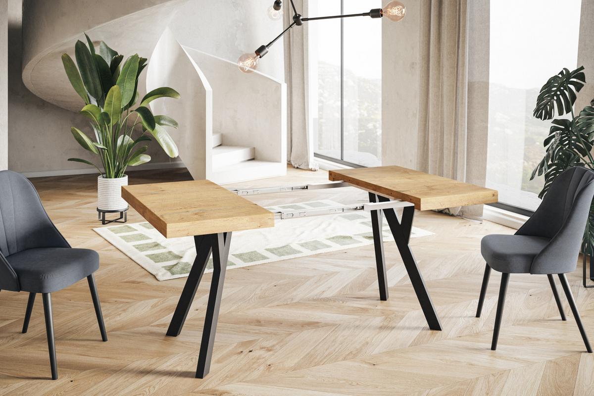 QUADRATISCHER Esstisch ausziehbar – Moderner Wohnzimmertisch und Küchentisch – Tisch mit Holzbeinen, Durchmesser 100 cm - 200 cm - Farbe Lancelot - Beige/Schwarz, Holzwerkstoff (100/100/77cm) - Alpi-Möbel