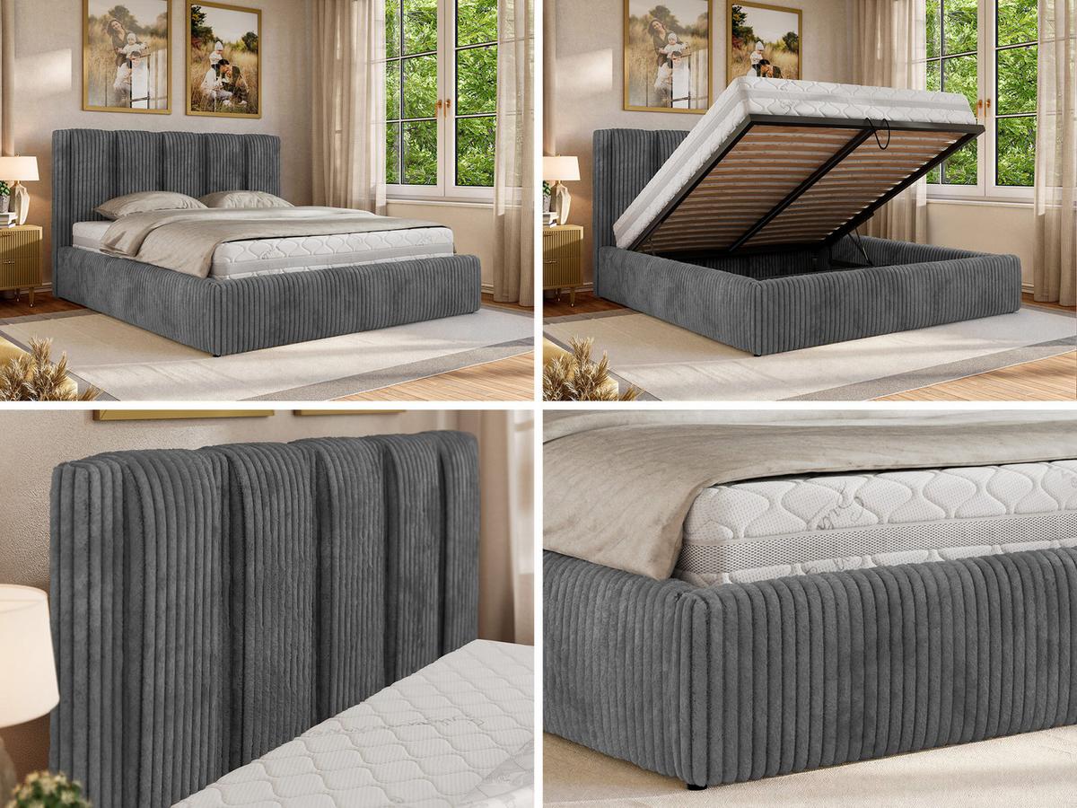POLSTERBETT SAVINO CLASSIC 140/200 - Grau Cord - Multipocket-Matratze - Grau, Textil (140/200cm) - MKS
