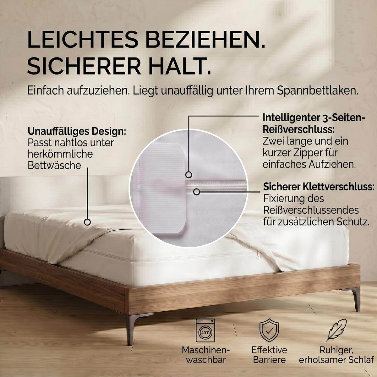 MATRATZENSCHONER wasserdicht mit Reißverschluss 150/200 cm - Weiß, Textil - Homescapes