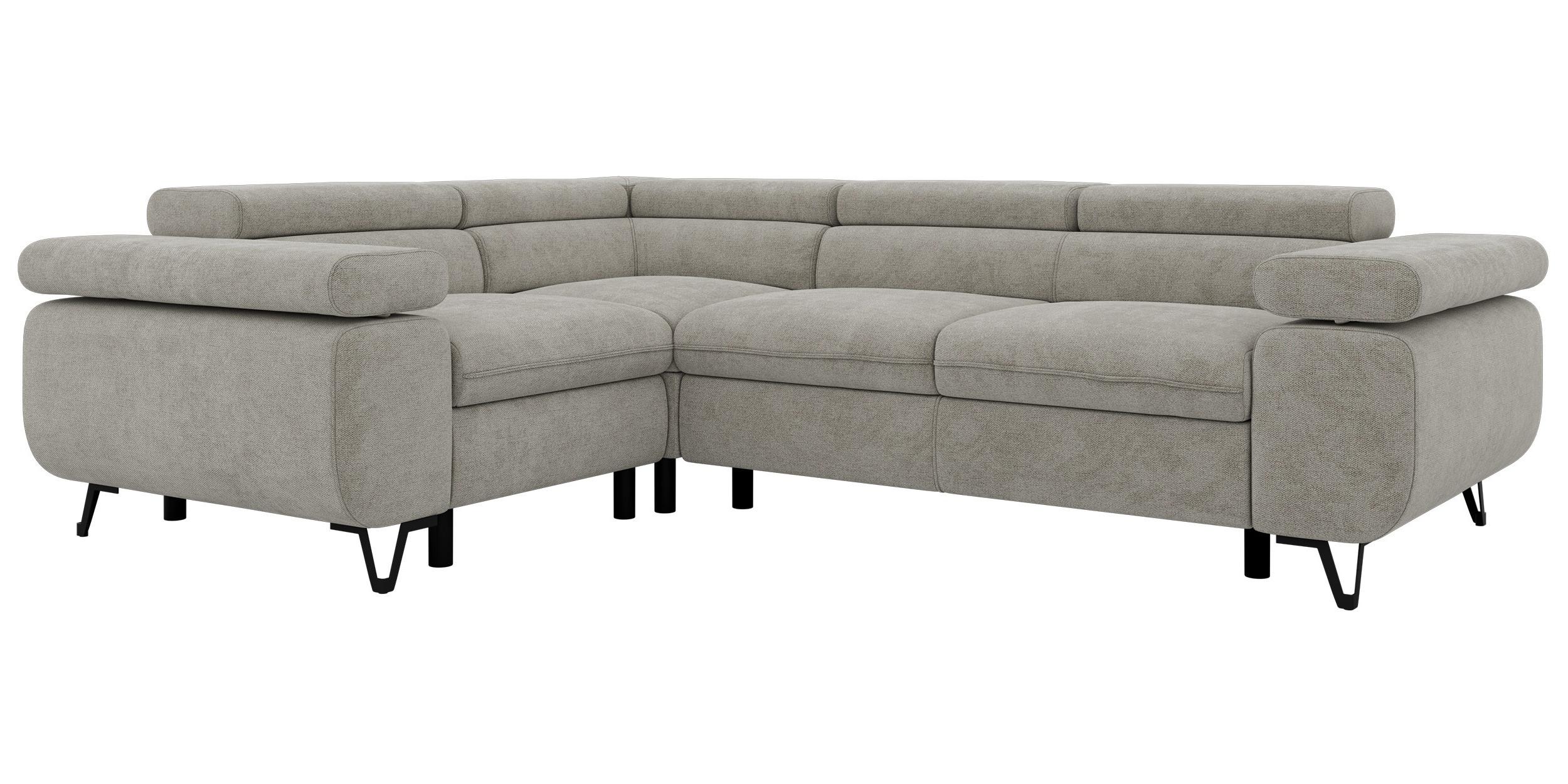 ECKSOFA ORSO L Hellgrau Stukture - Links Seite - Hellgrau/Schwarz, Textil/Metall (197/268cm) - MKS