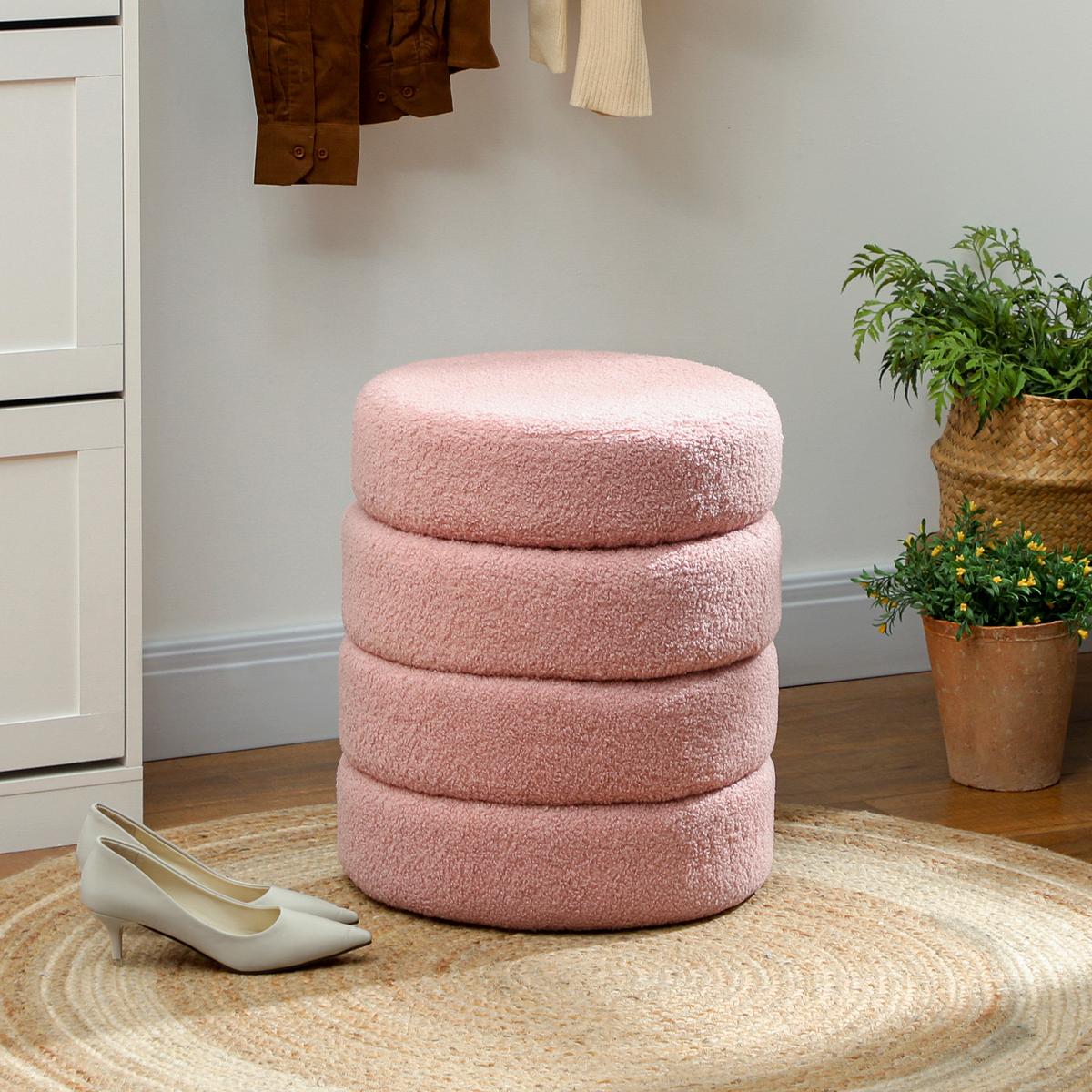 SITZHOCKER, Fußhocker, Runder Polsterhocker, Fußstütze mit Sitzkissen - Rosa/Naturfarben, Holz/Textil (40/45/40cm) - HOMCOM