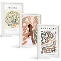 BILDER SET 3er Set - 40x60 cm Weißer Rahmen - Boho-Pastell-Minimalisten-Poster - Weiß, Kunststoff (40/60cm) - TULUP