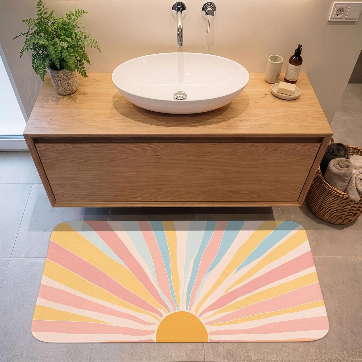 BADEMATTE Illustration - Sonne - Pastellfarben 120x60 cm - Pastellblau, Textil (120/60cm) - OnlyWow