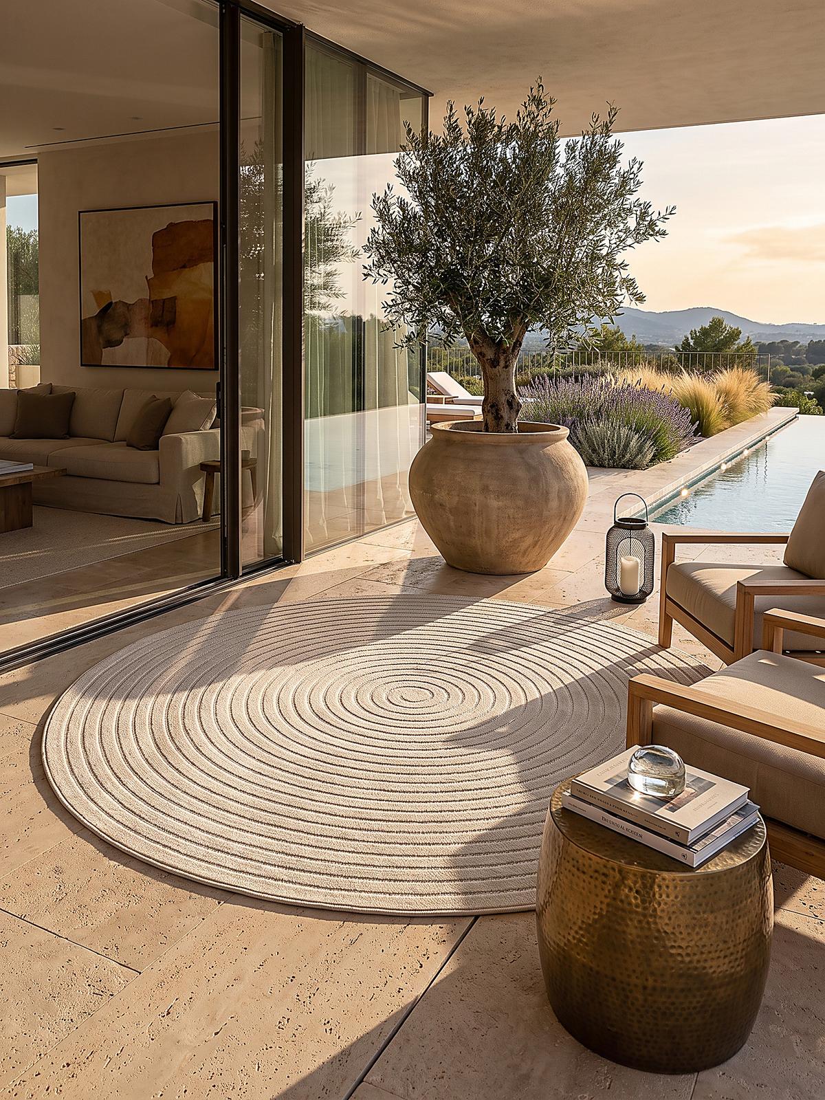 TEPPICH Outdoor Abstrakt MEZEN Polypropylen Beige 120 x 120 cm - Creme, Textil (120/120cm) - KADIMA DESIGN