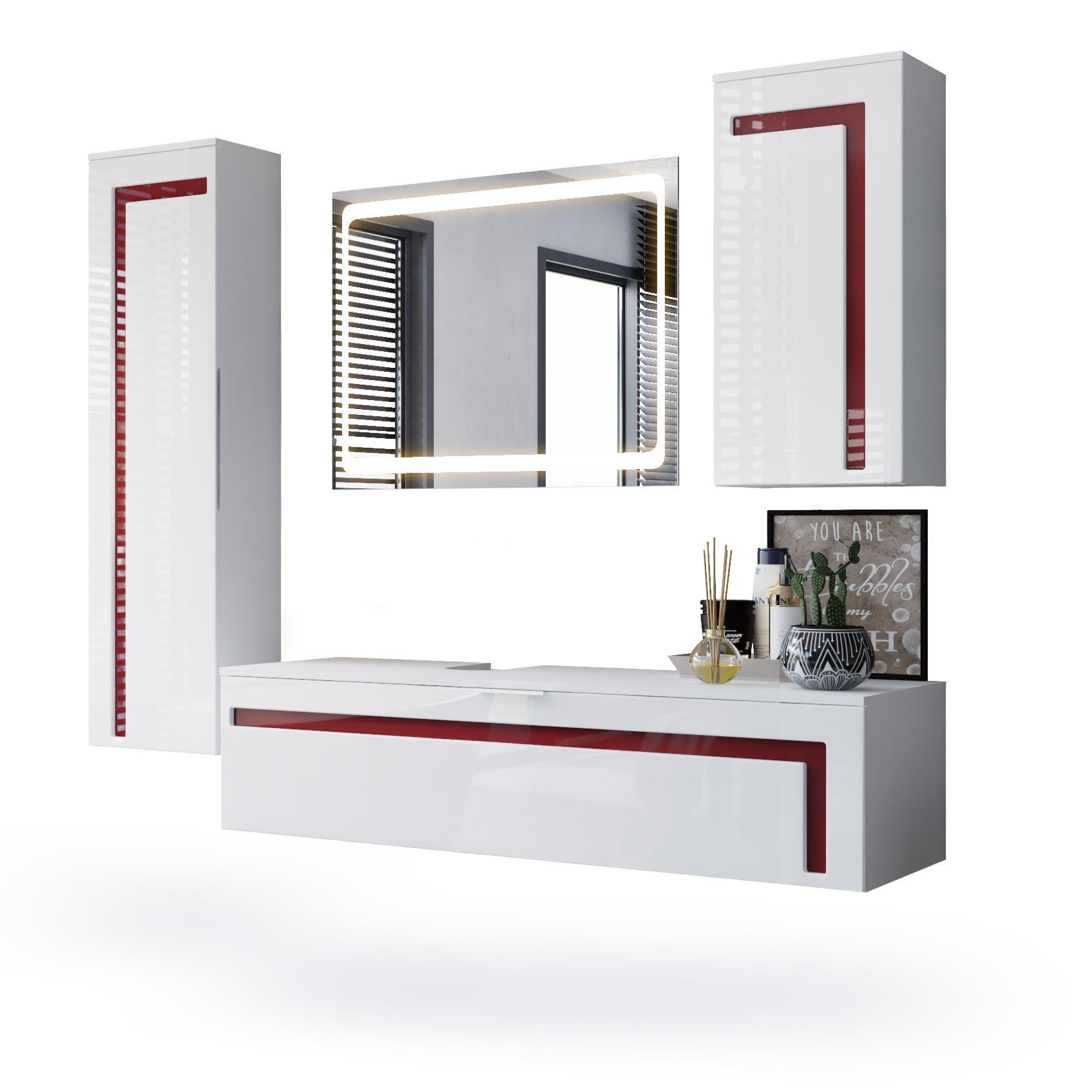 BADMÖBELSET Aloha Absetzungen in Bordeaux Hochglanz - Bordeaux, Holzwerkstoff (210/185/51cm) - Vladon