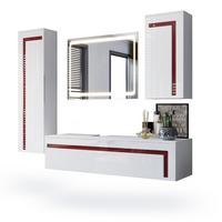 BADMÖBELSET Aloha Absetzungen in Bordeaux Hochglanz - Bordeaux, Holzwerkstoff (210/185/51cm) - Vladon
