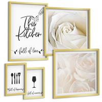 BILDER SET 5er Set - 50x50 cm & 20x30 cm & 40x60 cm Goldrahmen - Geometrische Muster im Bauhaus-Stil - Goldfarben, Kunststoff (40/60cm) - TULUP