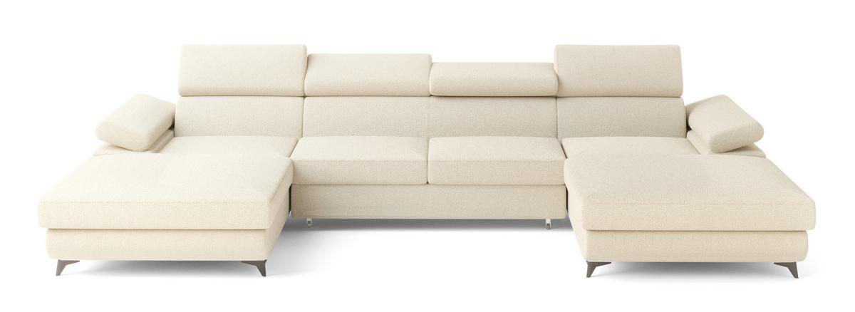 WOHNLANDSCHAFT DETTI Creme Boucle-Stoff mit Schlaffunktion - Creme, Holz (339/89/190cm) - MASSENO