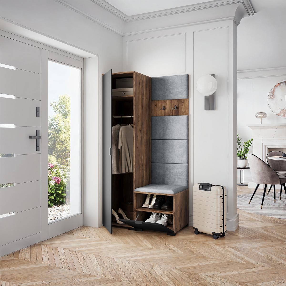 GARDEROBENSCHRANK LORI 95/181/51 cm Modern Eichefarben - Eichefarben/Hellgrau, Holzwerkstoff (95/181/51cm) - MASSENO