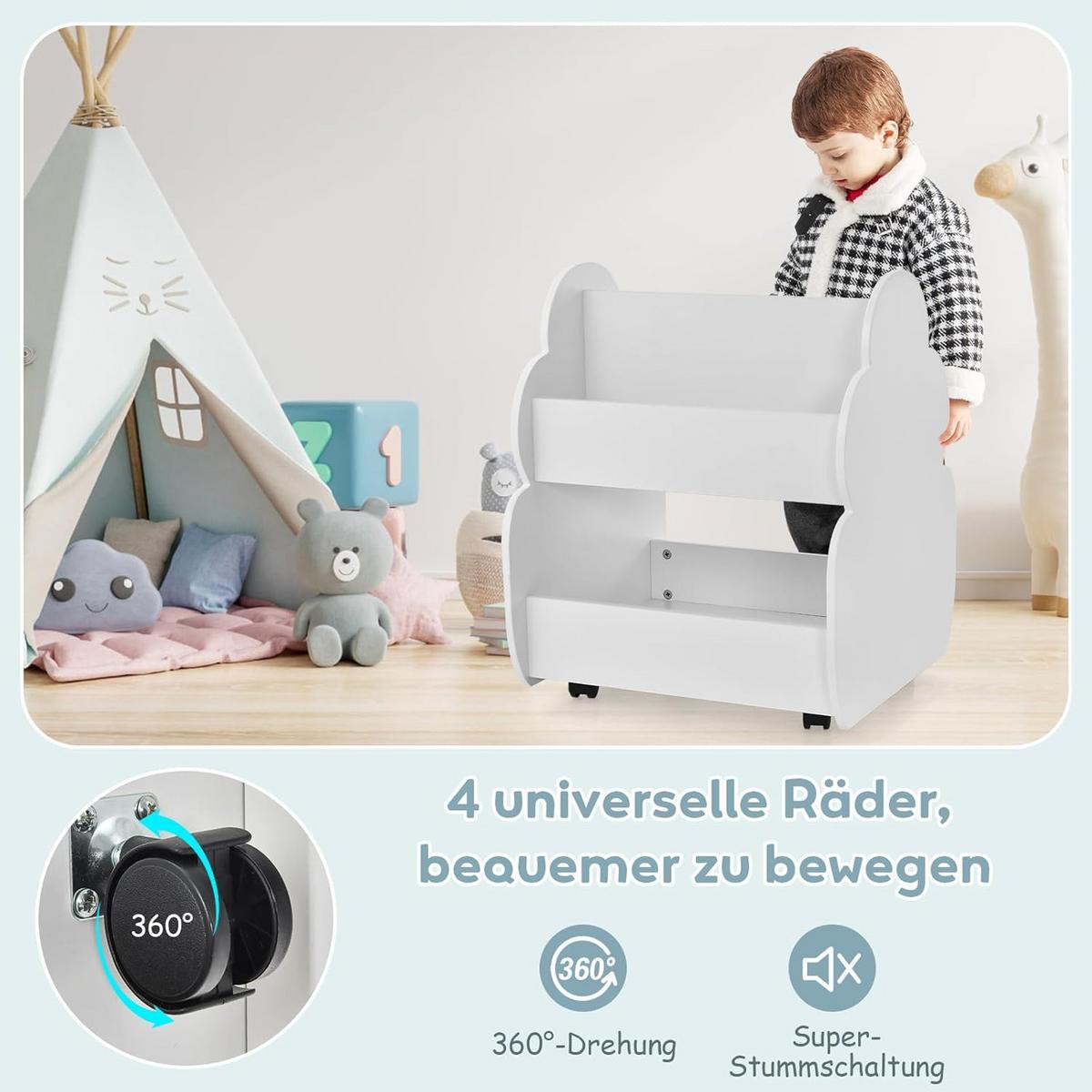 BÜCHERREGAL Kinder Auf Rollen Weiß - Weiß, Holz (52/64/47cm) - COSTWAY