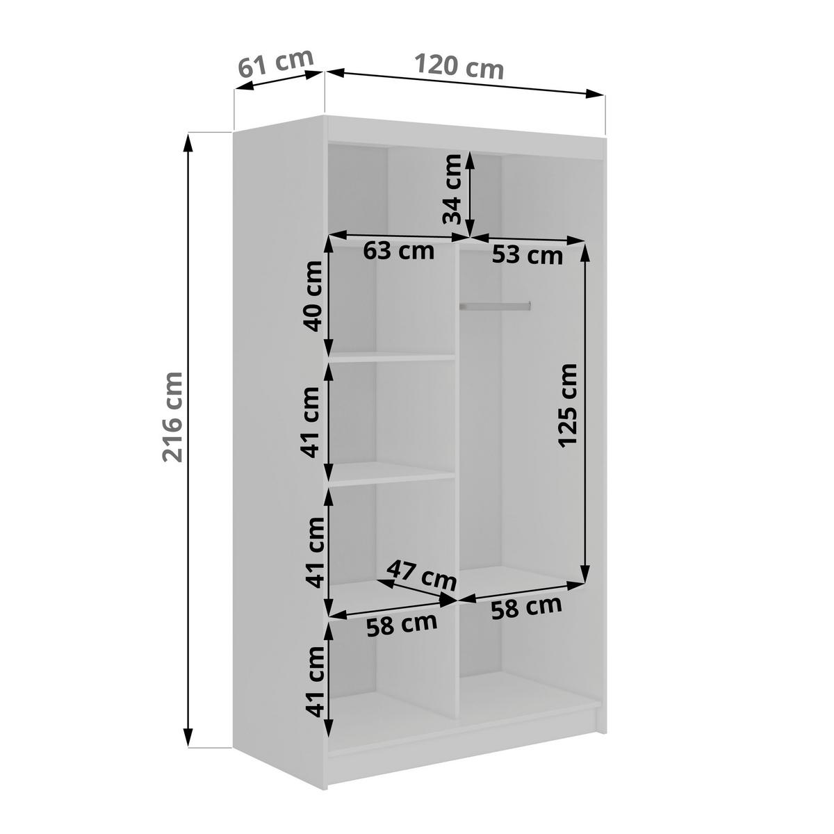SCHWEBETÜRENSCHRANK 120 - GRECJA - Weiß mit Spiegel - Alufarben/Weiß, Holzwerkstoff/Metall (120/216/61cm) - MKS