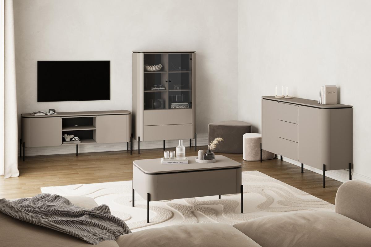 VITRINE BELVIO 160 / 98 cm in Beige - Beige, Holzwerkstoff (98/160/40cm) - MASSENO