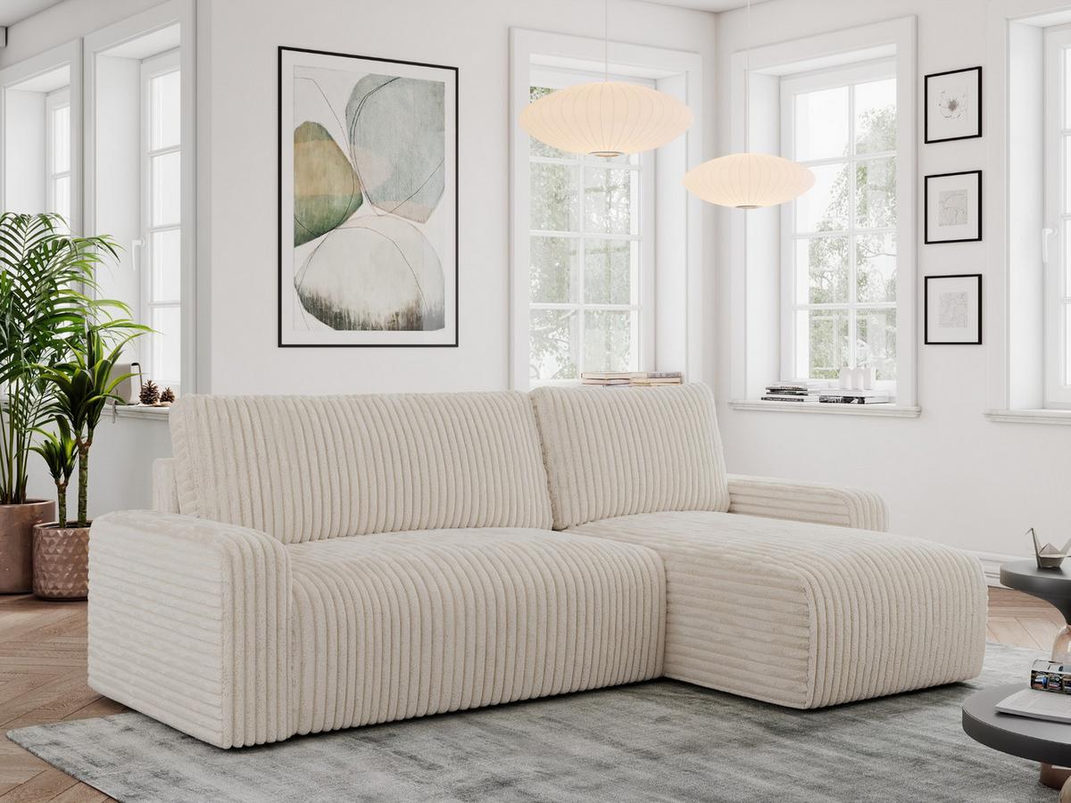ECKSOFA ARGOS Beige Cord - Beige/Schwarz, Kunststoff/Textil (245/150cm) - MKS