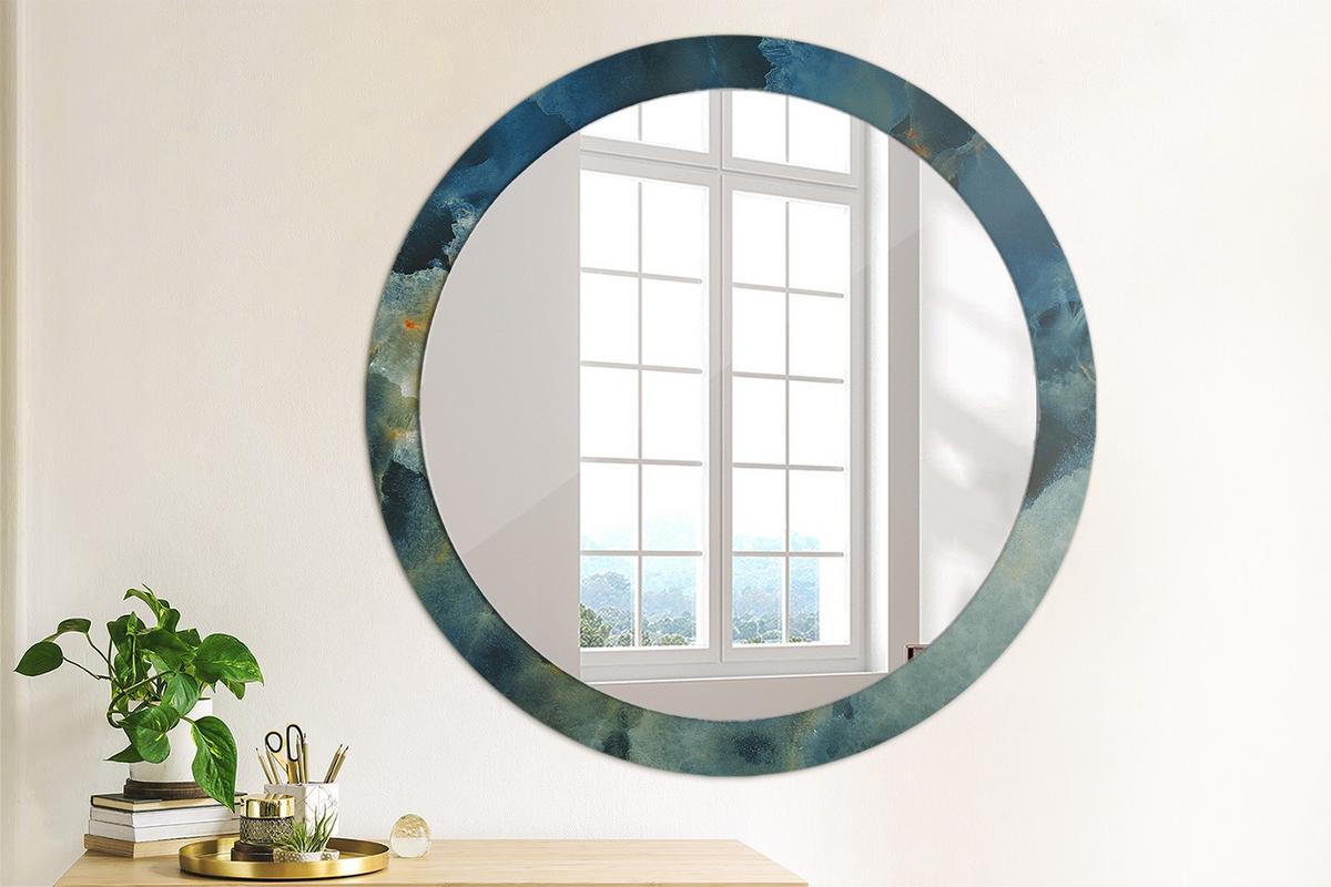 SPIEGEL Ø90 cm Rund mit Aufdruck - Blau, Glas (90/90/0.4cm) - TULUP