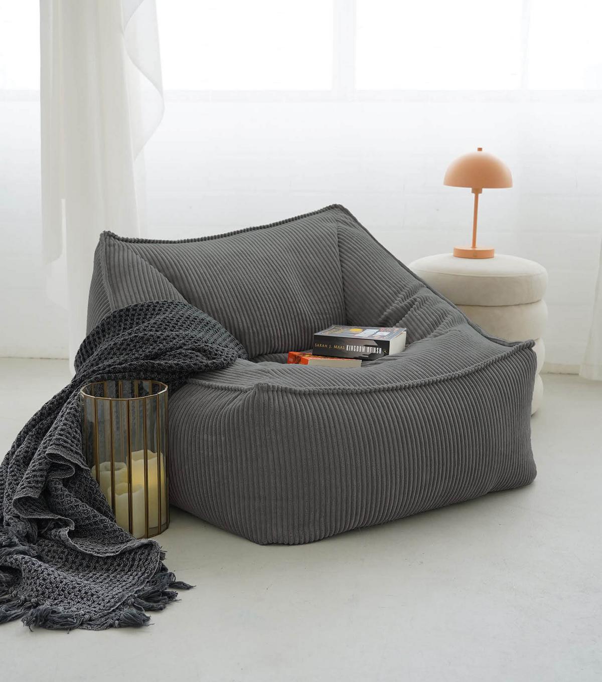SITZSACK Cord Snug mit Hocker - Anthrazit, Textil (80/60/83cm) - Mokebo