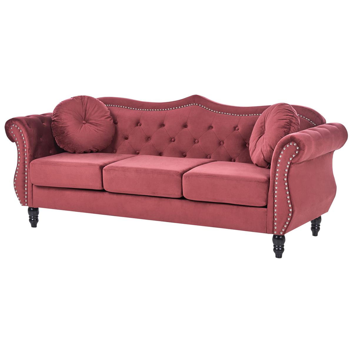 3-SITZER-SOFA Samtstoff Dunkelrot Skien - Dunkelrot, Textil (204/86/78cm) - Beliani