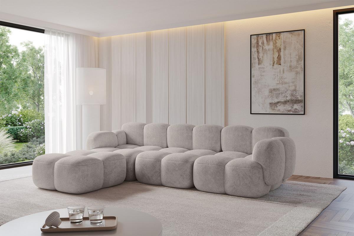 ECKSOFA modulares Sofa Links Miko-L2 302x205x75 Hellgrau Velours - Hellgrau/Schwarz, Holzwerkstoff/Kunststoff (302/205cm) - ALTDECOR
