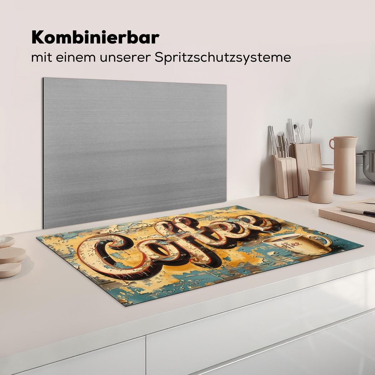 HERDABDECKPLATTE Kaffee - Vintage - Braun - Tasse Ceranfeldabdeckung 85x52 cm - Teakfarben, Kunststoff (85/52/0.2cm) - MuchoWow