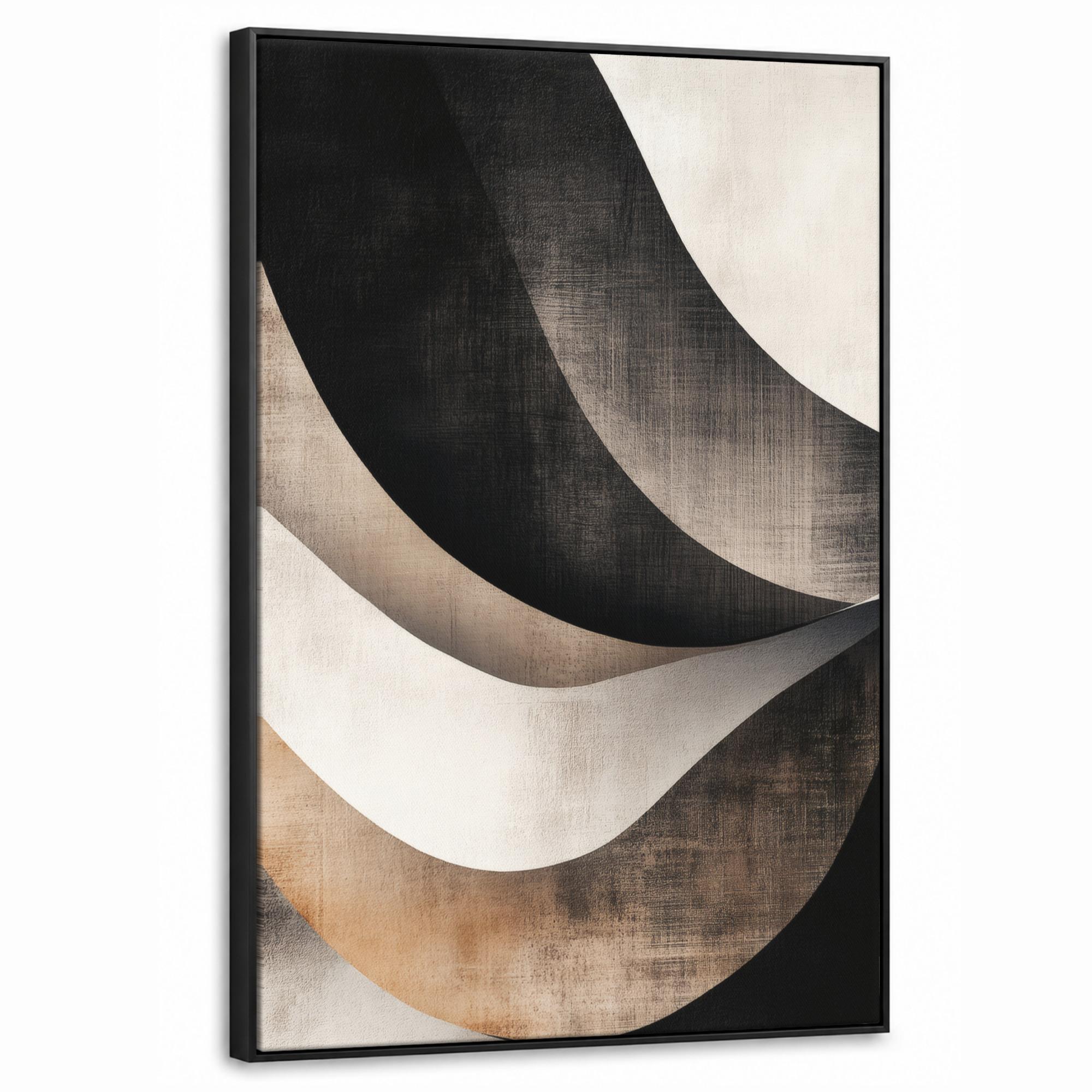 LEINWAND Bilder mit Rahmen - Abstrakt - Wellen - Schwarz - Verwittert - 60x90 - Trüffeleichefarben, Textil (60/90cm) - MuchoWow